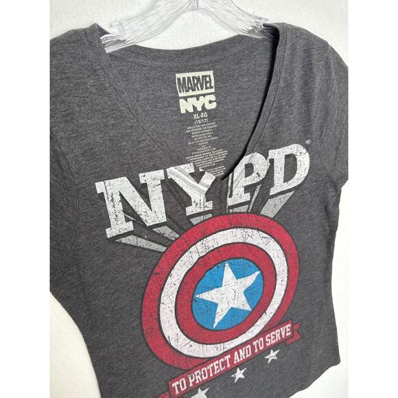 Marvel NYC Captain America NYPD Graphic Tee Women’s V-Neck gray medium - Picture 5 of 9